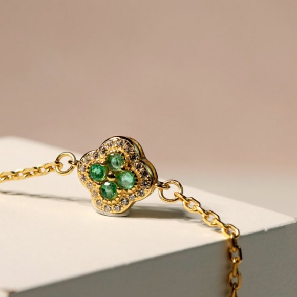 Natural emerald lucky four-leaf clover bracelet - Picture 4 of 6